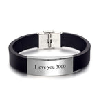 I Love You 3000 Bracelet Custom Leather Bracelet Personalized Engraving Bracelet Black Woven Leather Men's Bracelet