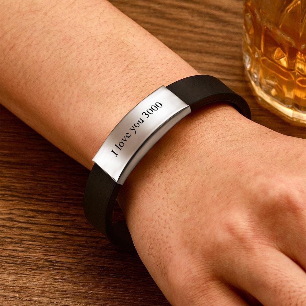 I Love You 3000 Bracelet Custom Leather Bracelet Personalized Engraving Bracelet Black Woven Leather Men's Bracelet
