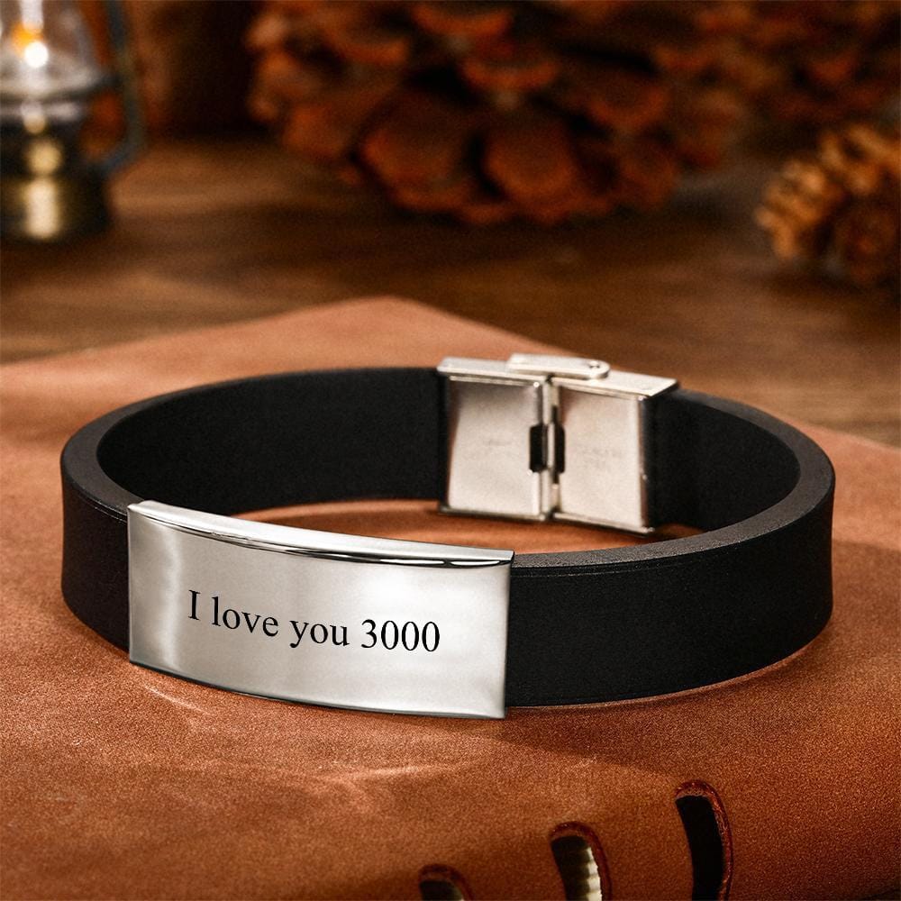 I Love You 3000 Bracelet Custom Leather Bracelet Personalized Engraving Bracelet Black Woven Leather Men's Bracelet