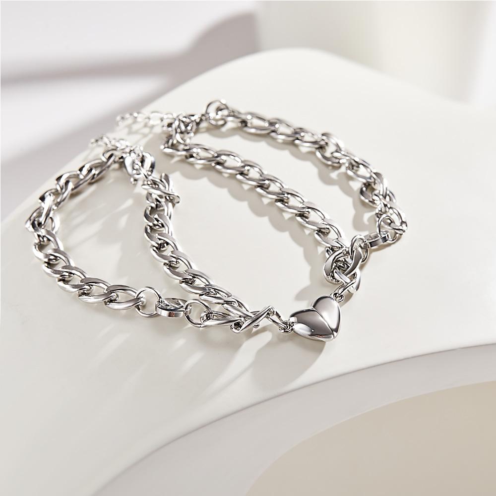 Custom Engraved Bracelet Personalized Letter Couples Cuban Magnetic Bracelet Set