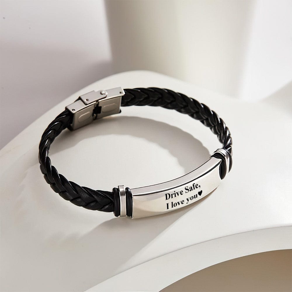 Custom Engraved Leather Bracelet Men's Bracelet - Drive Safe
