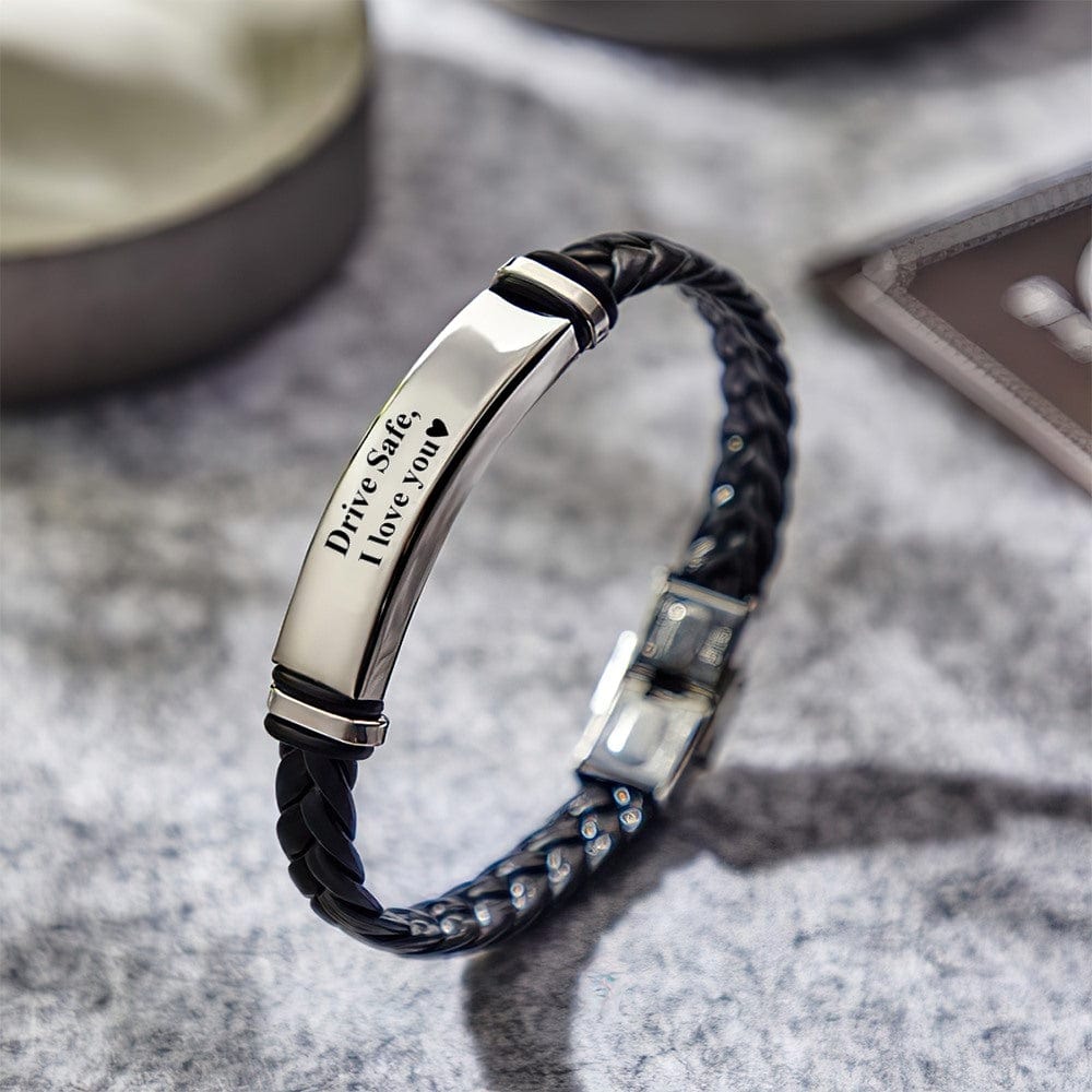 Custom Engraved Leather Bracelet Men's Bracelet - Drive Safe