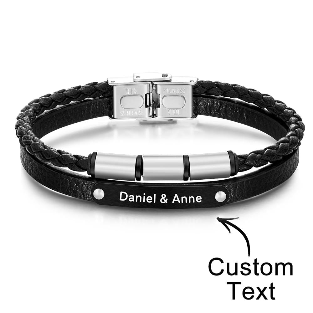 Custom Engraved Multy Layer Retro Style Men's Leather Bracelet