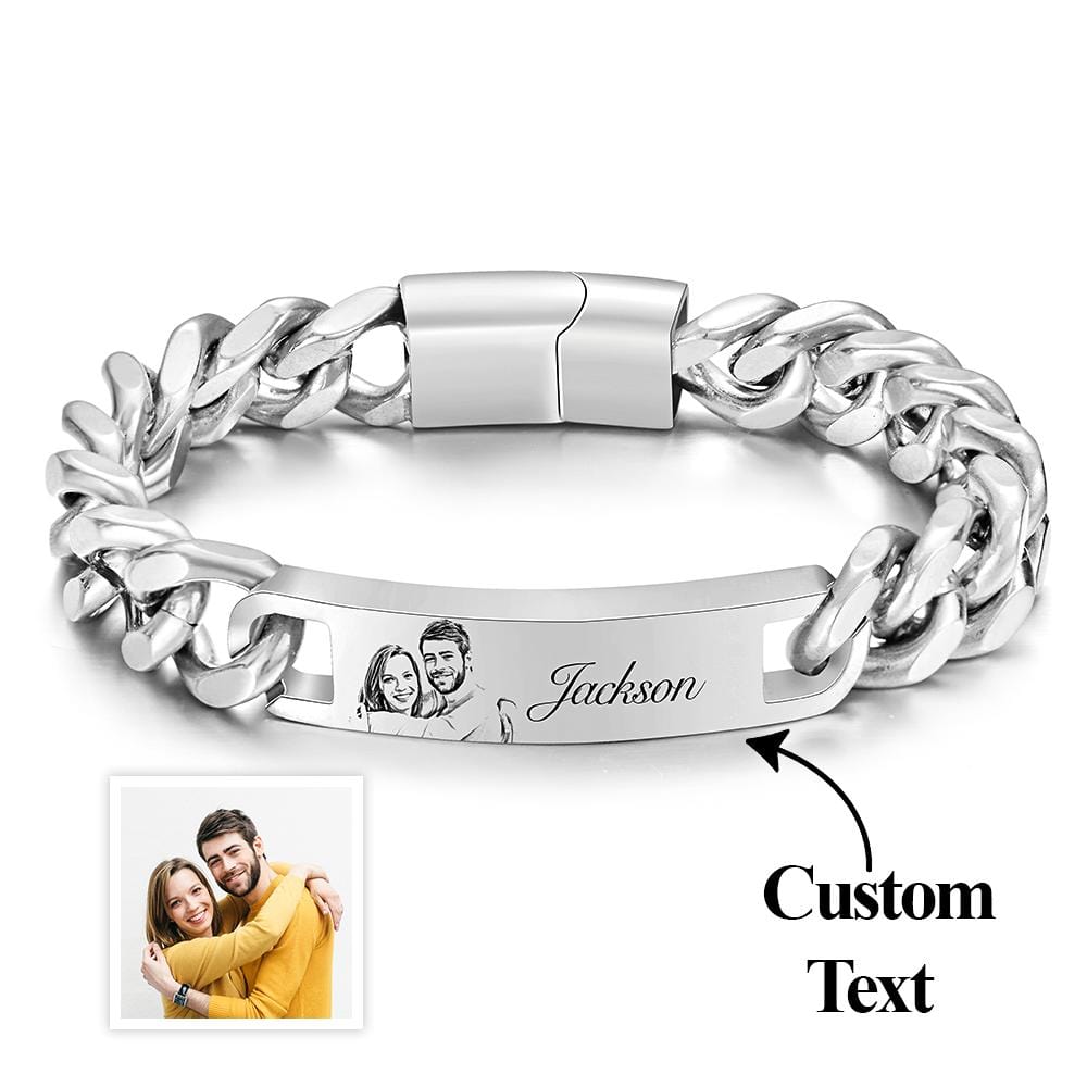 Custom Engraved Men's Bracelet Stainless Steel Photo Vintage Bracelet Jewelry Father's Day Gifts-Gold