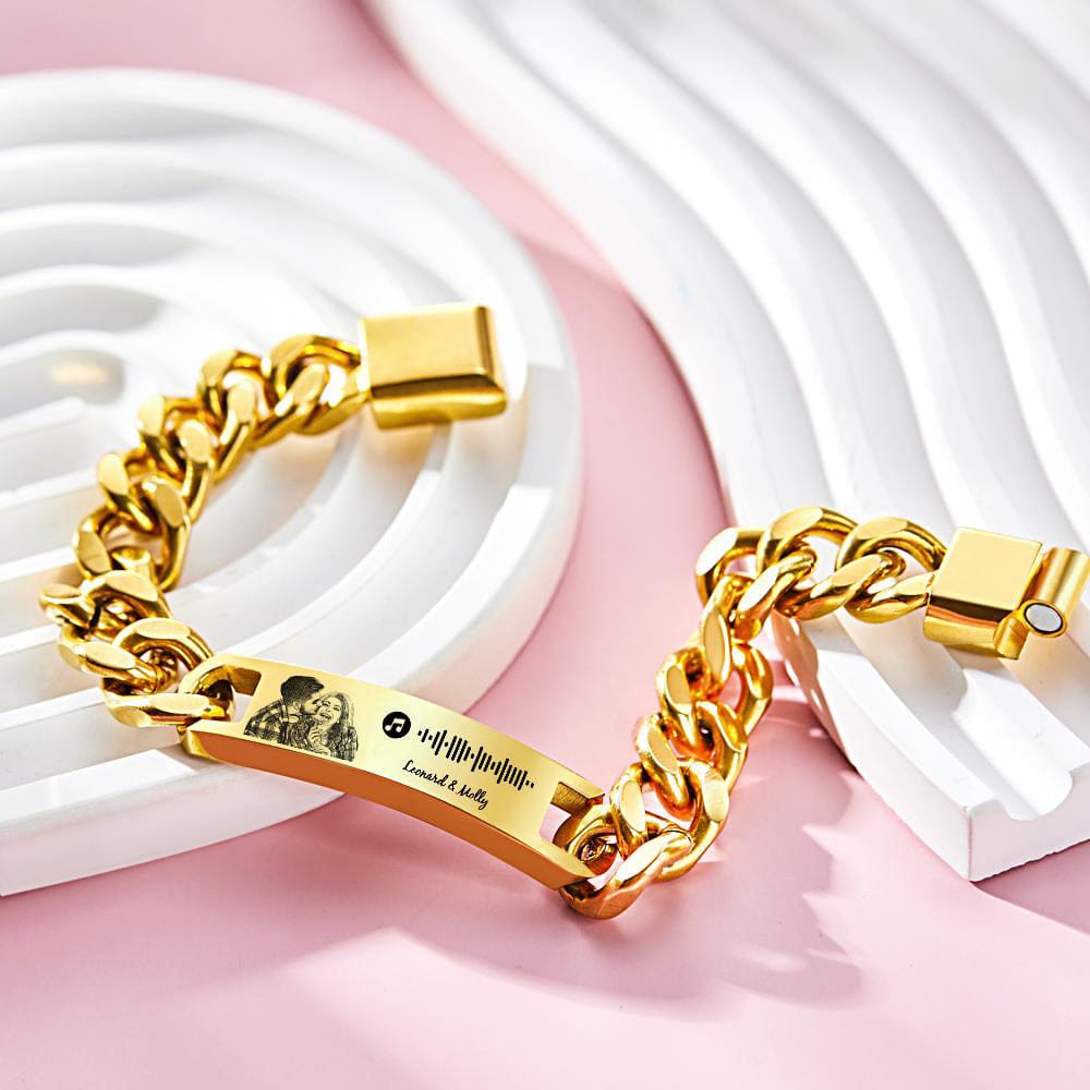 Personalized Music Code Bracelet with Your Photo Perfect Anniversary Gift for Him