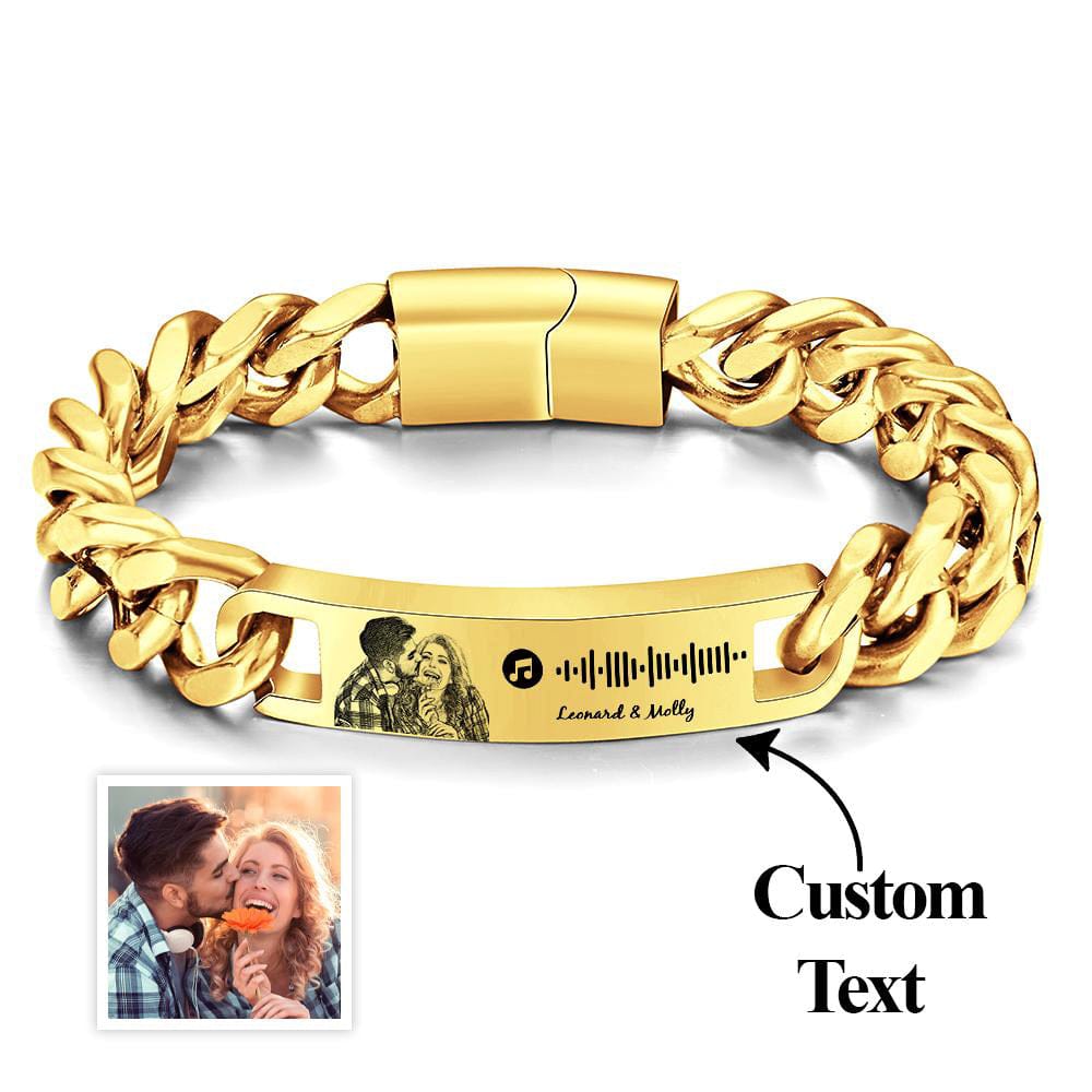 Personalized Music Code Bracelet with Your Photo Perfect Anniversary Gift for Him