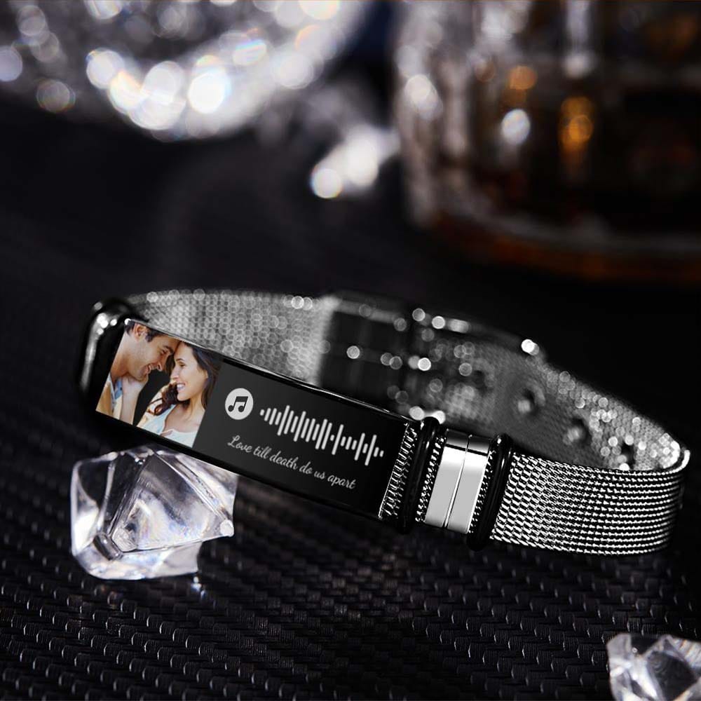 Gift for Him Photo Bracelet Music Code Bracelet Metal Bracelet Scannble Music Gift