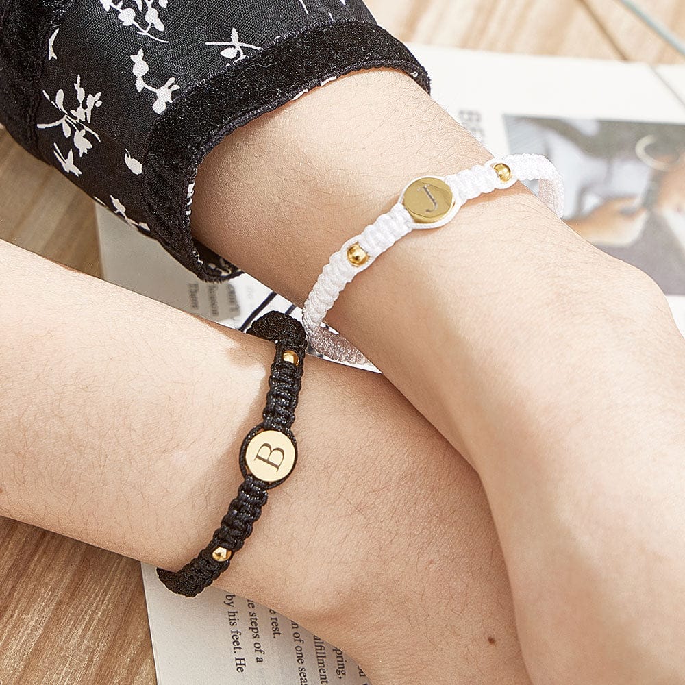 Personalized Couple Bracelets Matching Bracelets for Couples Engraving Braided Rope Wrist Couples Bracelets Gift for Lover