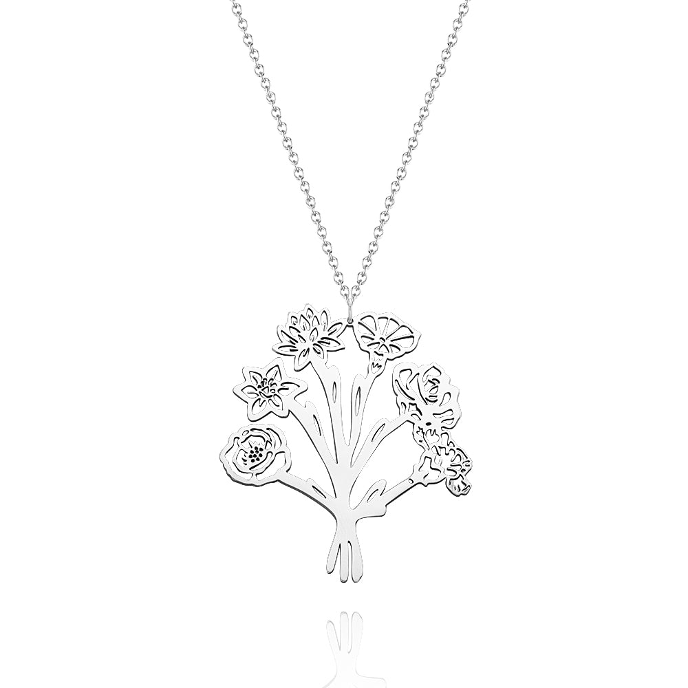 Personalized Combined Birth Flower Bouquet Necklace Bridesmaids' Gifts