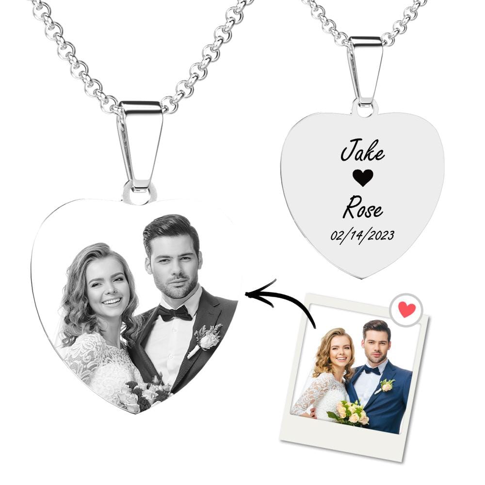 Custom Photo Necklace Engraved Heart Tag Necklace Gifts for Her