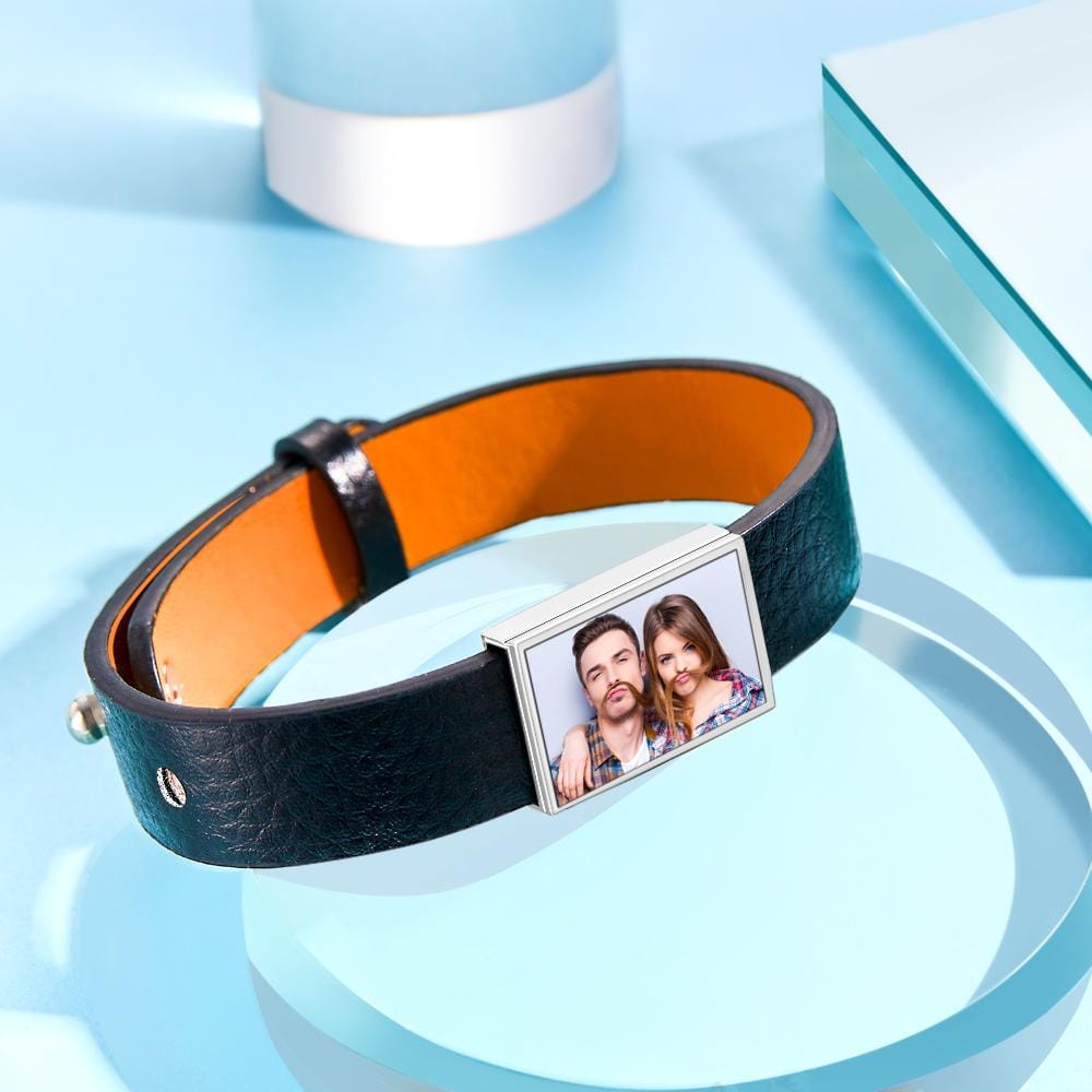 Custom Photo Bracelet Personalized Picture Leather Bracelet Gift for Men