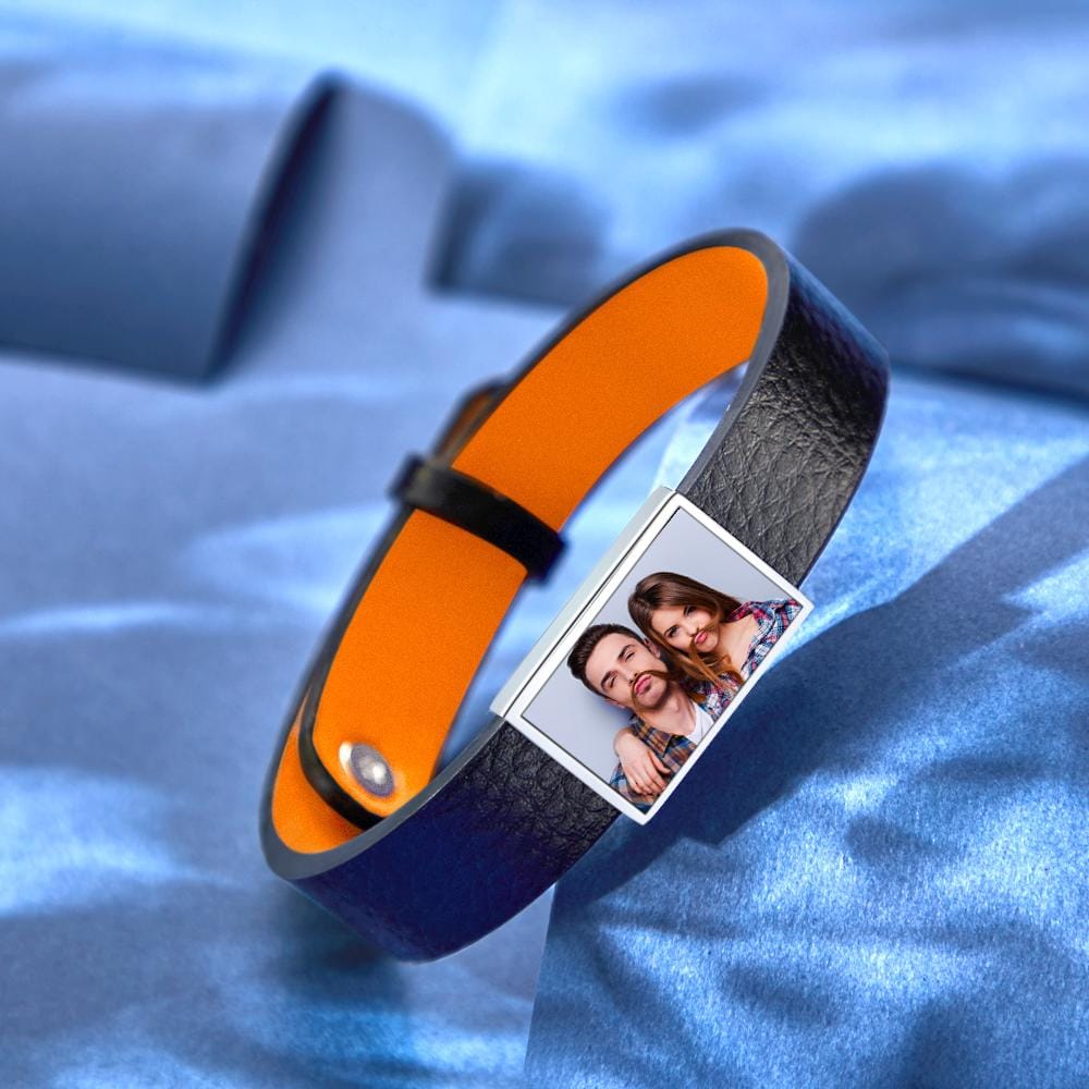 Custom Photo Bracelet Personalized Picture Leather Bracelet Gift for Men