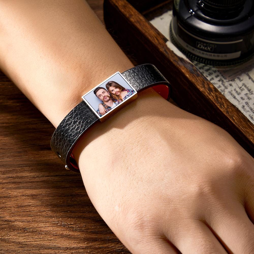 Custom Photo Bracelet Personalized Picture Leather Bracelet Gift for Men
