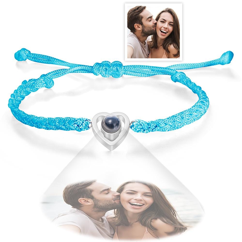 Custom Heart-shaped Photo Projection Bracelet Braided Rope Bracelet Anniversary Gift