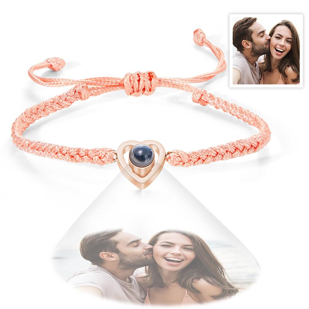 Custom Heart-shaped Photo Projection Bracelet Braided Rope Bracelet Anniversary Gift