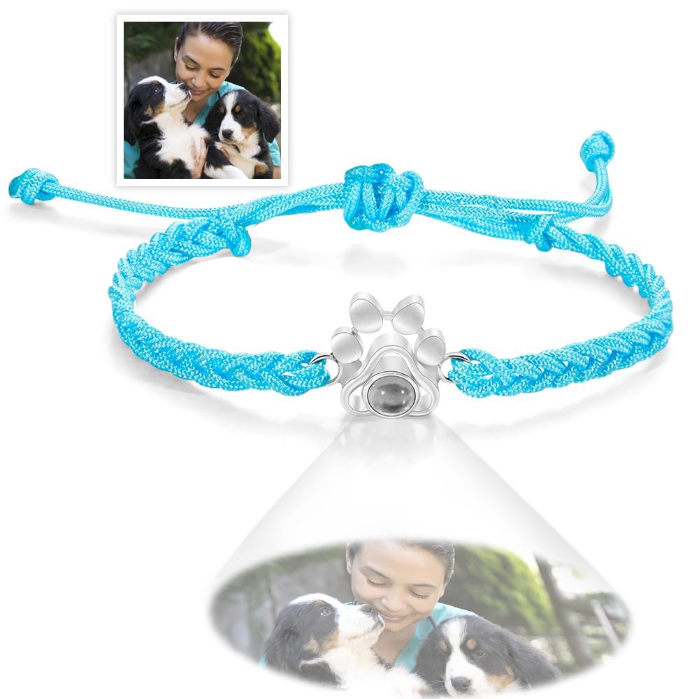 Custom Dog Paw Photo Projection Bracelet Braided Rope Bracelet Gift for Pet Lover
