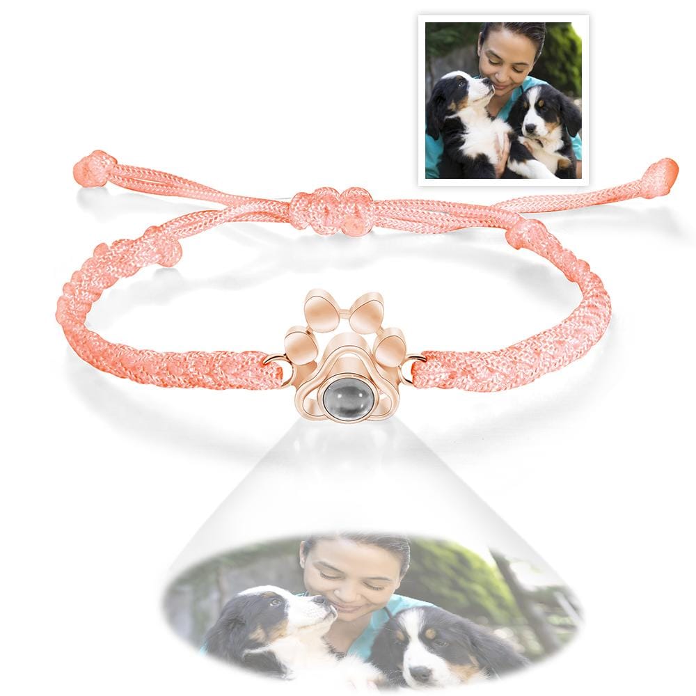 Custom Dog Paw Photo Projection Bracelet Braided Rope Bracelet Gift for Pet Lover