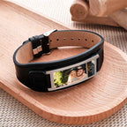 Personalized Photo PU Leather Bracelet Vintage Wide Bracelet For Men