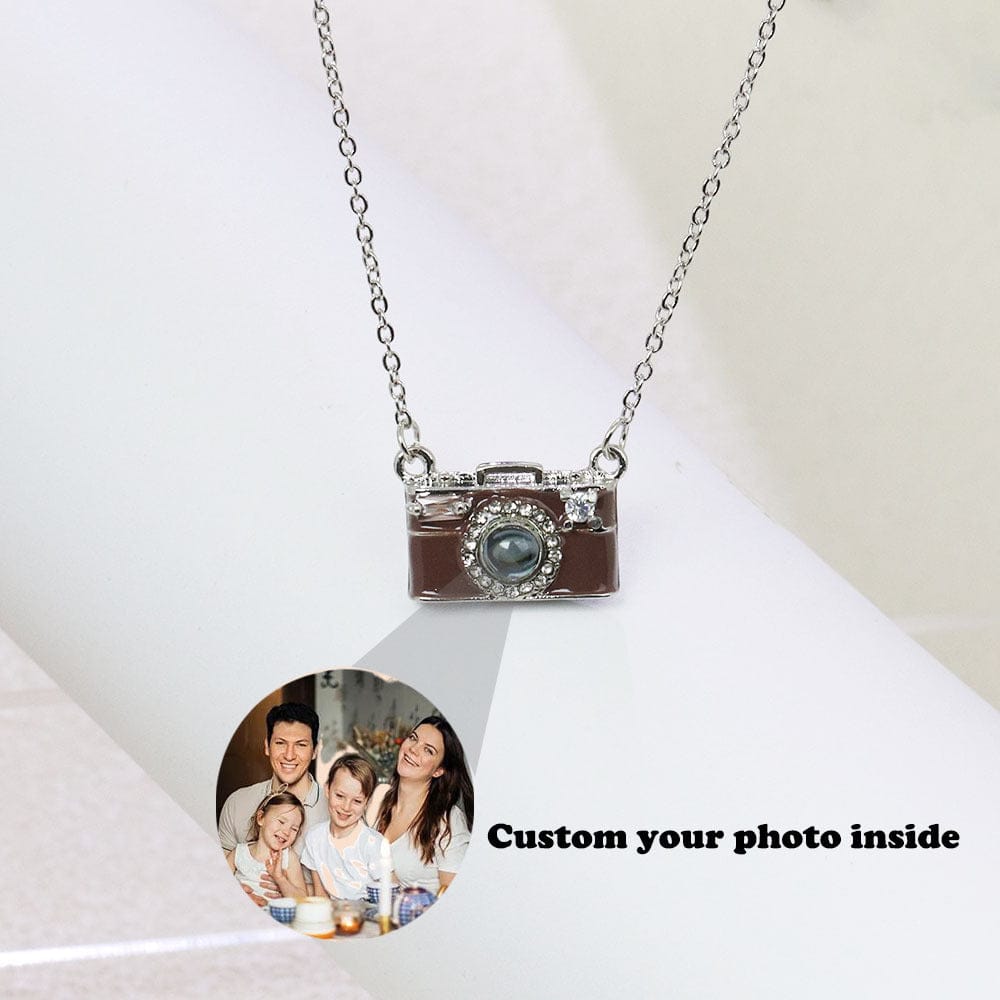 Personalized Photo Necklace Projection Gem Brown Camera Necklace Anniversary Gifts for Her