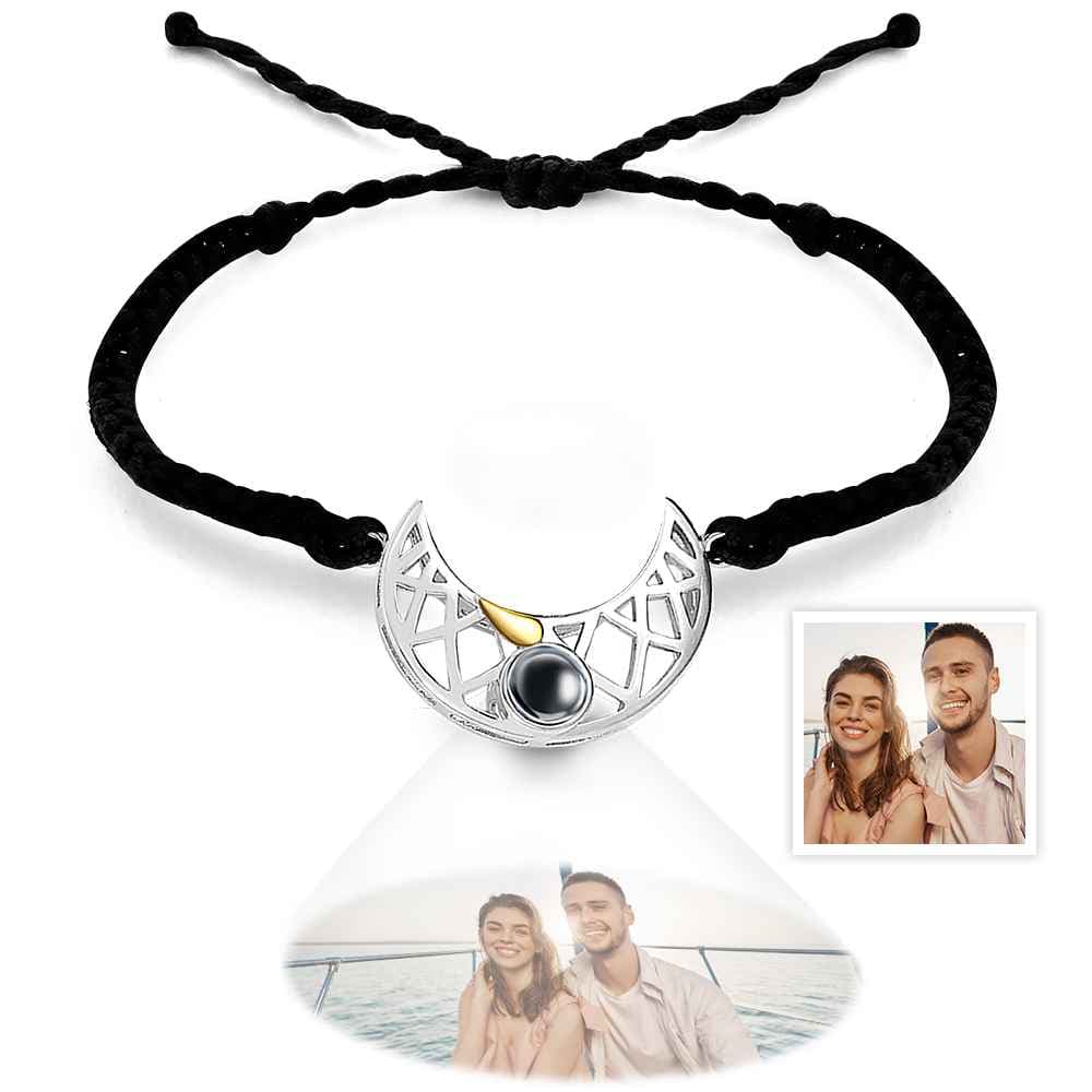 Personalized Photo Projection Bracelet Sun And Moon Braided Rope Bracelet For Couples