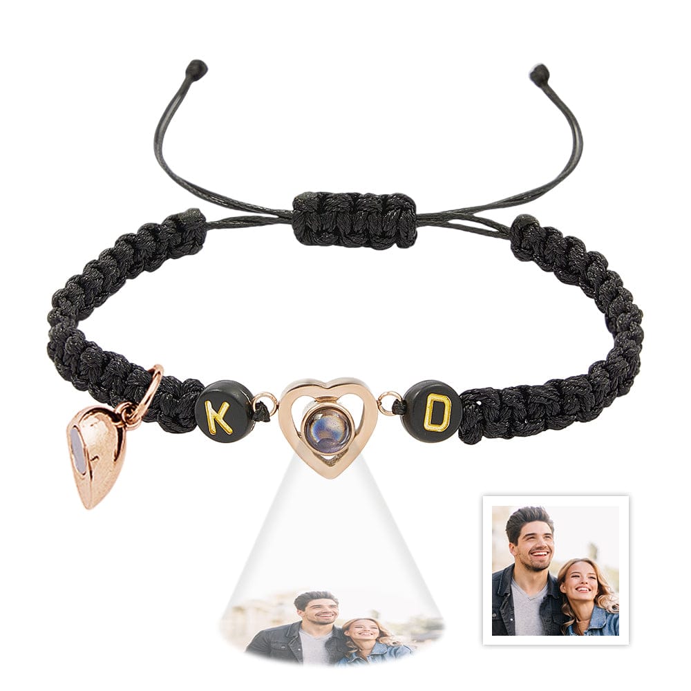 Personalized Braided Photo Projection Magnetic Bracelet Fishtail Rope Couple's Bracelet Gifts for Lover