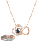 Custom Double Heart Photo Projection Necklace Personalized Picture Inside Pendant Memorial Jewelry