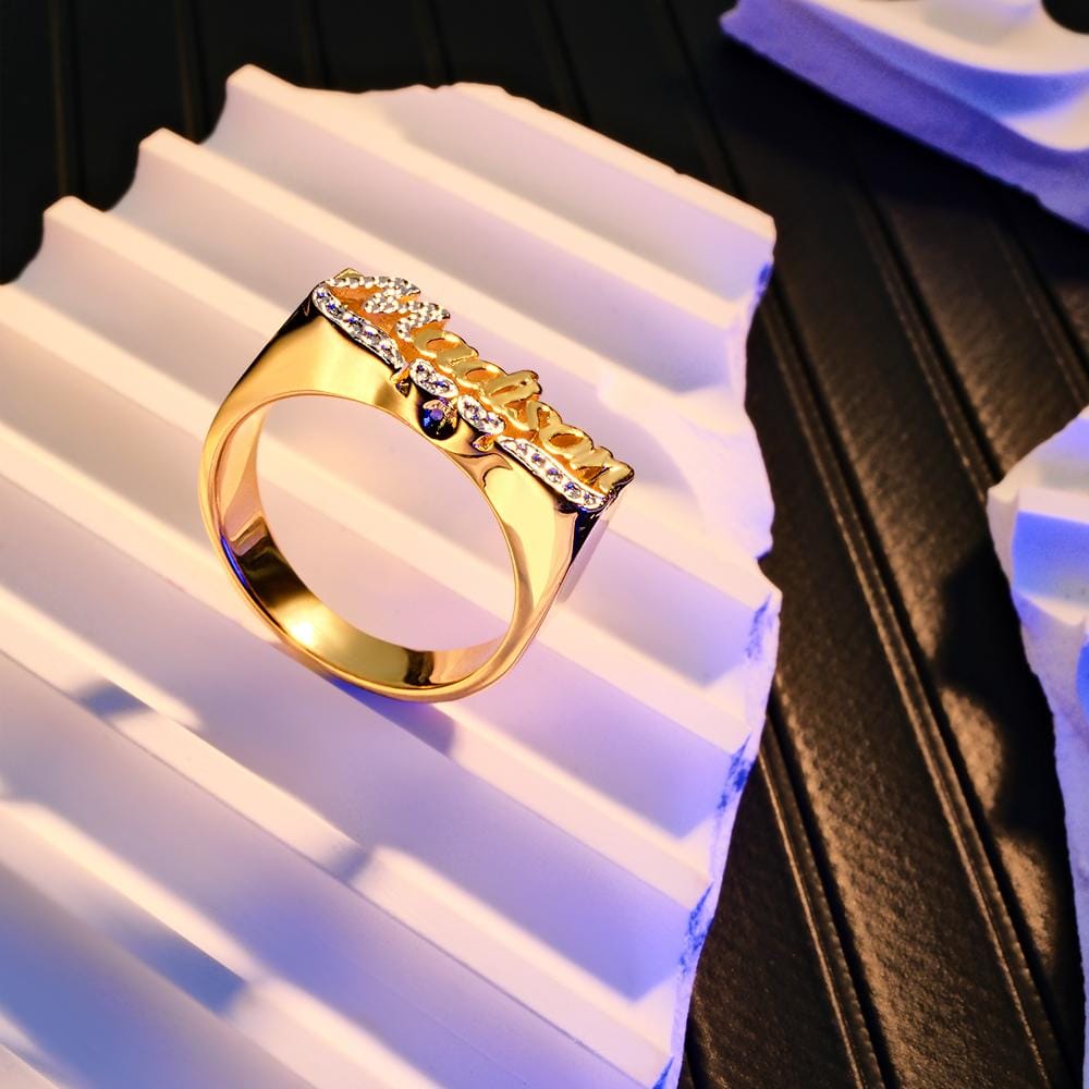 Personalised Hip Hop Name Ring With Double Hearts Initial Ring Jewellery Gift for Men Women