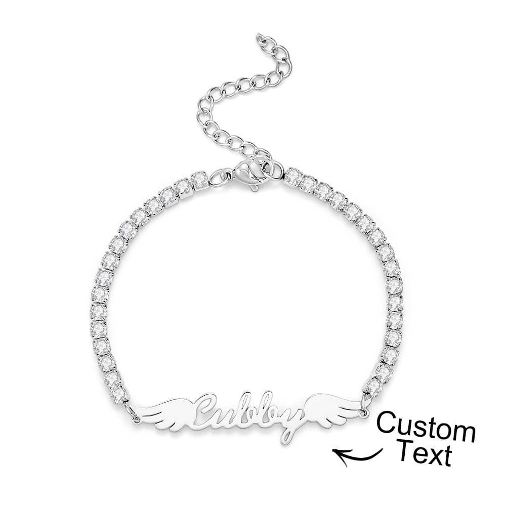 gifts for wife Love Her Always - Custom Decor - Name Bracelet Elegant Angel Wings All Diamonds Bracelet Gift For Her - gifts