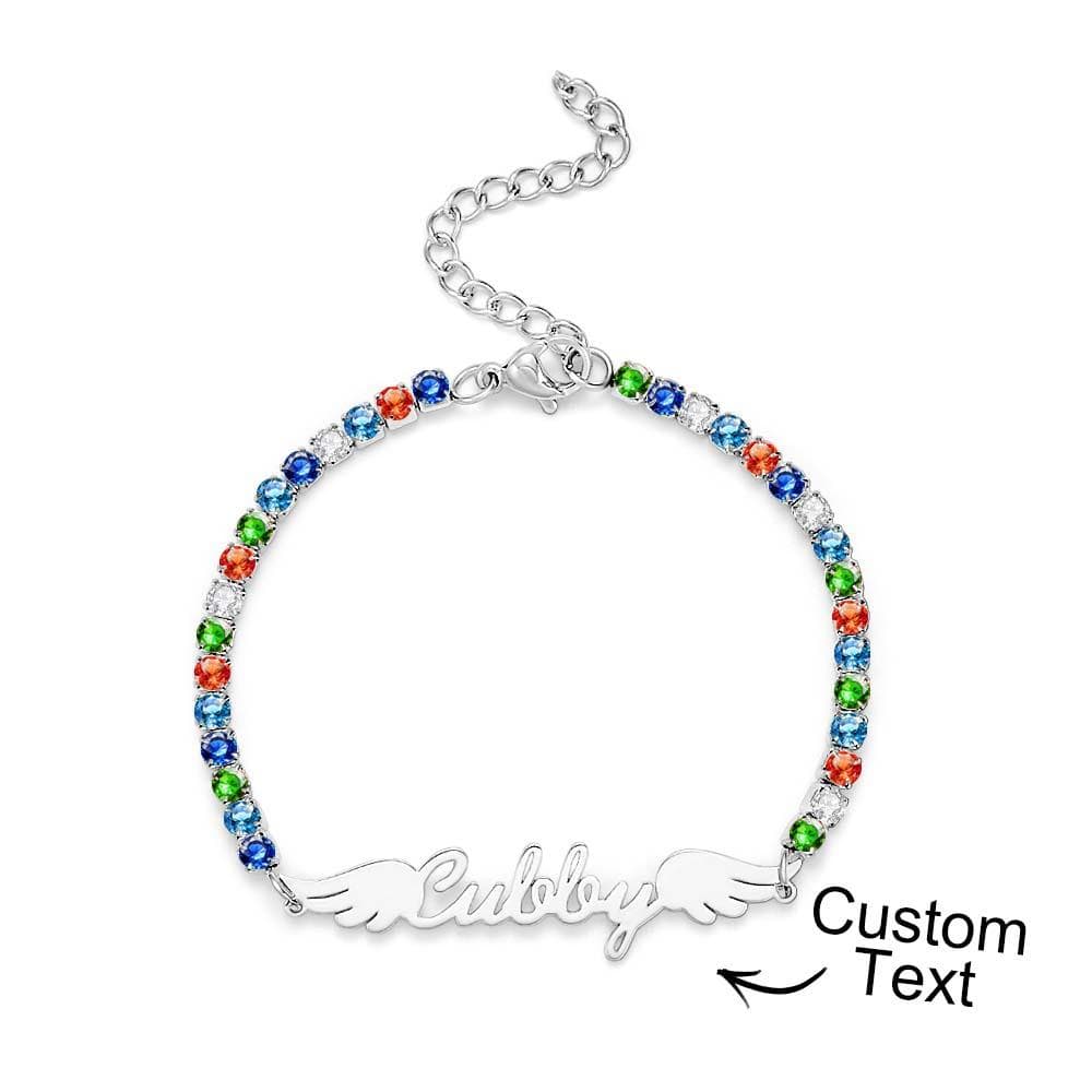 gifts for wife Love Her Always - Custom Decor - Name Bracelet Elegant Angel Wings All Diamonds Bracelet Gift For Her - gifts