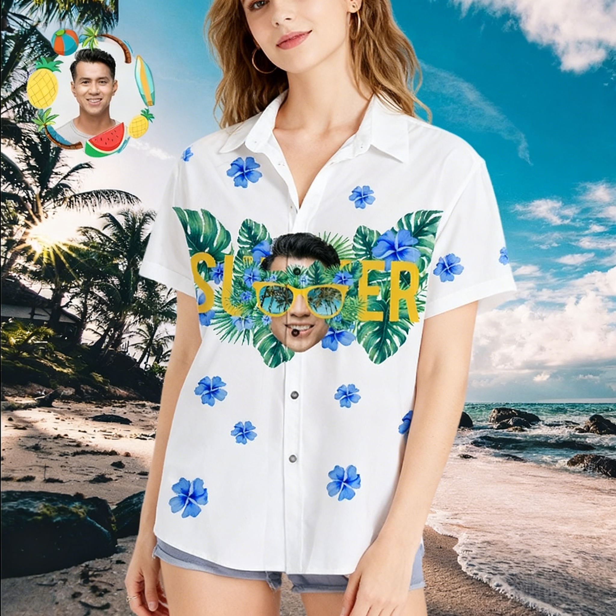 Custom Face Hawaiian Shirts Personalized Photo Glasses Vision Hawaiian Shirts