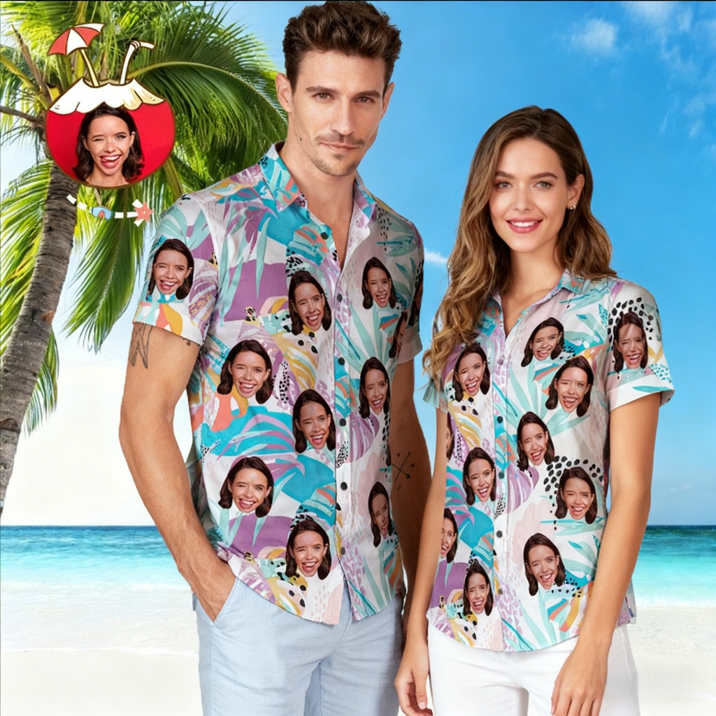 Personalized Photo Hawaiian Shirt Custom Face Tropical Pattern Hawaiian Shirt