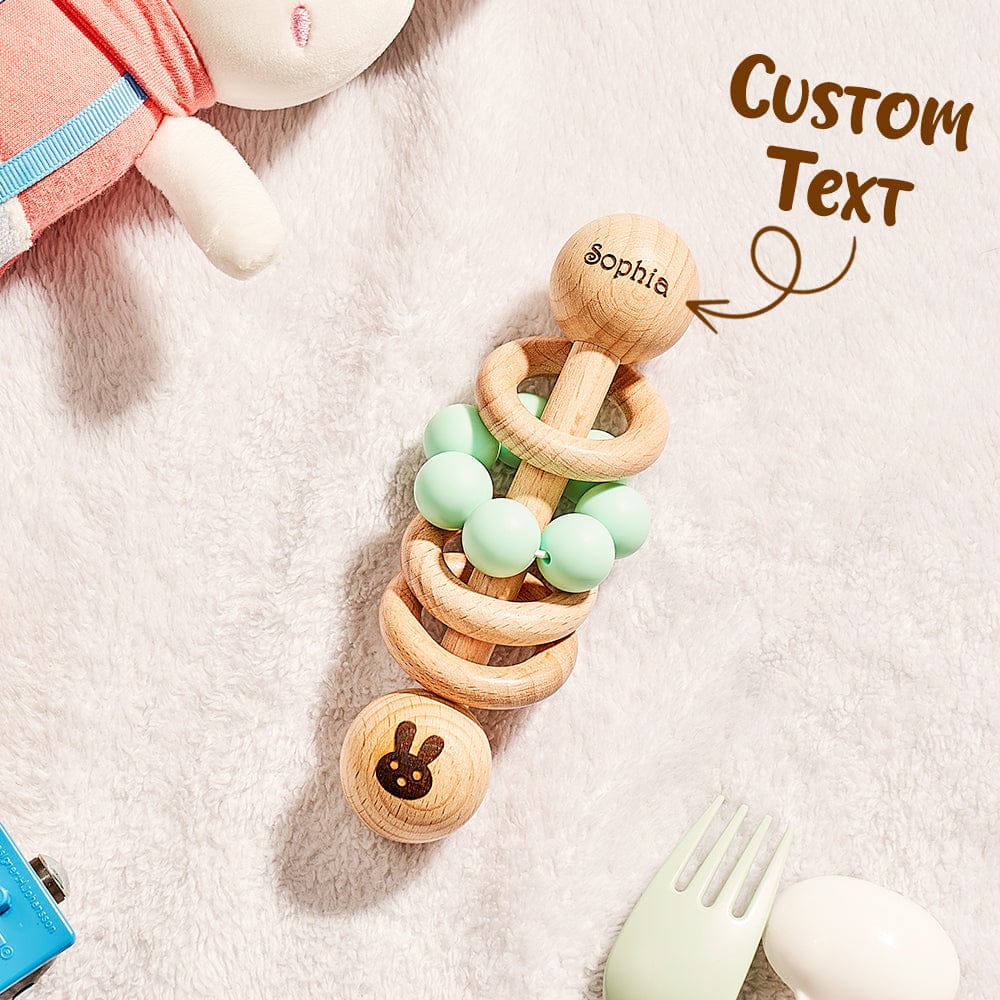 Personalized Wooden Baby Rattle with Engraved Name Toy Shower Birthday Gift for Baby