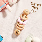 Personalized Wooden Baby Rattle with Engraved Name Toy Shower Birthday Gift for Baby