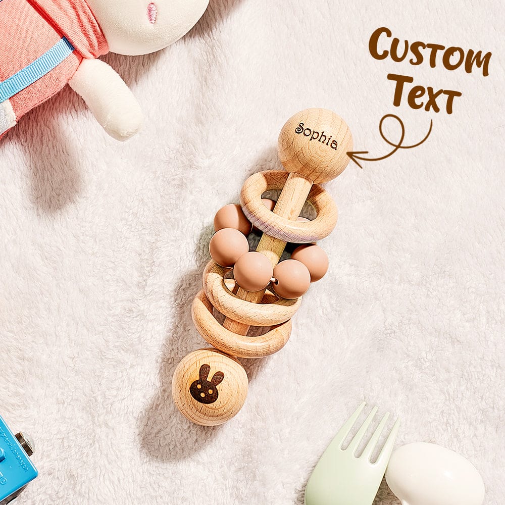 Personalized Wooden Baby Rattle with Engraved Name Toy Shower Birthday Gift for Baby