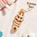 Personalized Wooden Baby Rattle with Engraved Name Toy Shower Birthday Gift for Baby