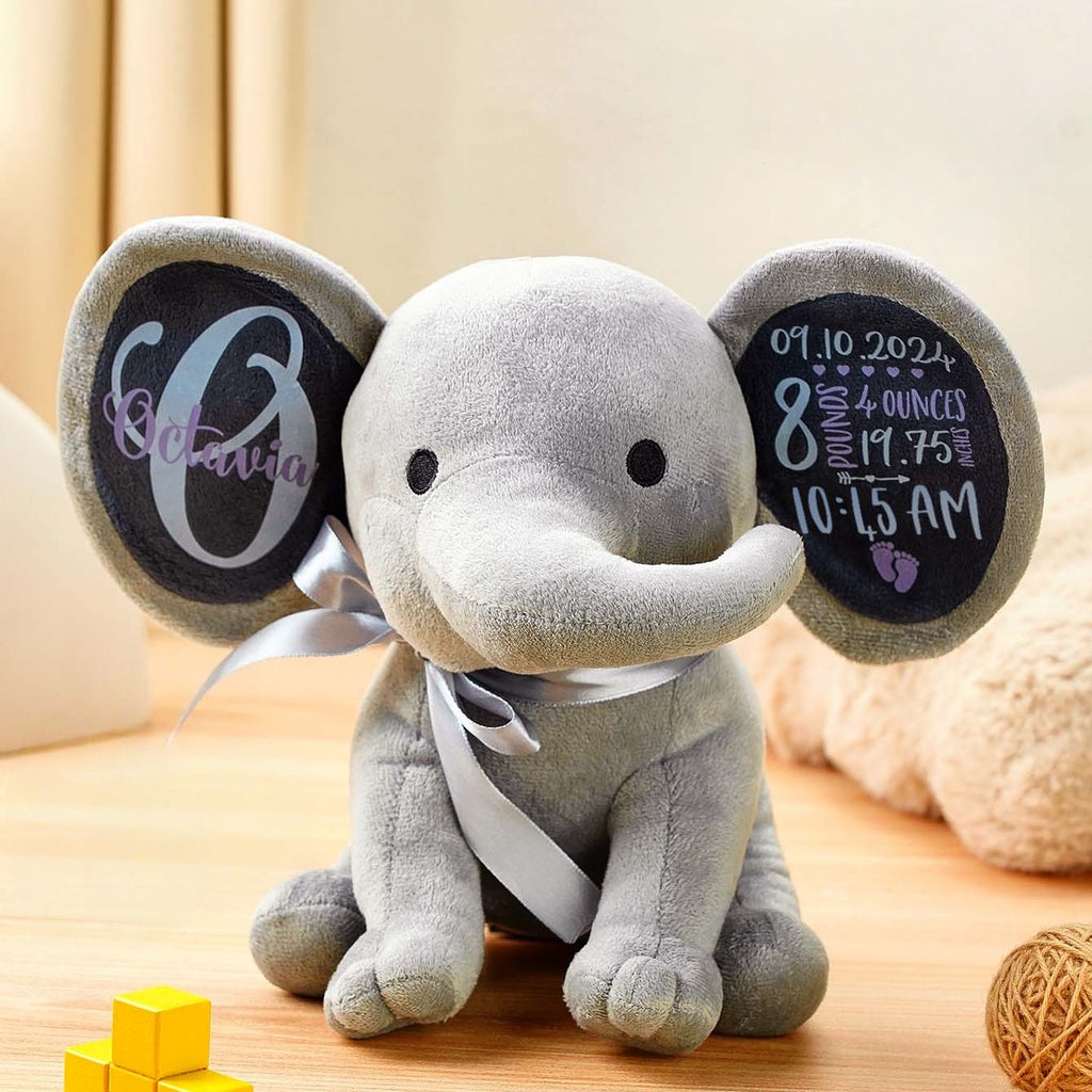 personalized elephant plush custom baby name birth announcement keepsake