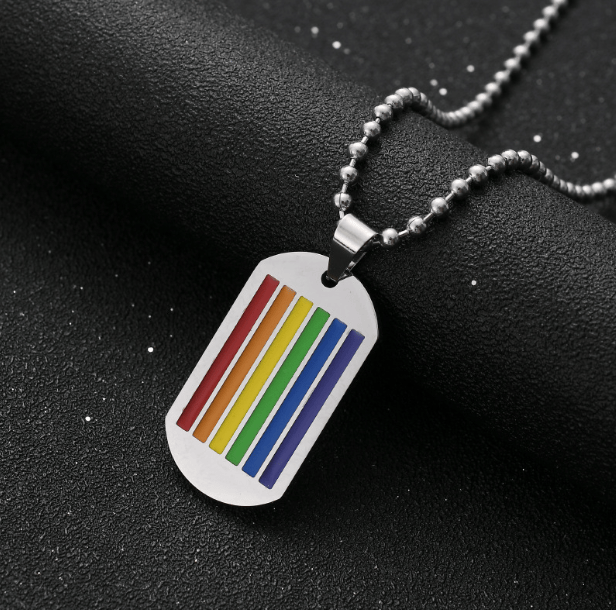 Men's Custom Rainbow Engraved Words Tag Necklace Personalized Necklace Stainless Steel Gift For Queer On Pride's Day