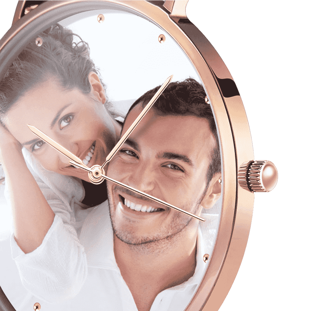 Unisex Engraved Rose Goldtone Photo Watch Color Nylon Strap 40mm