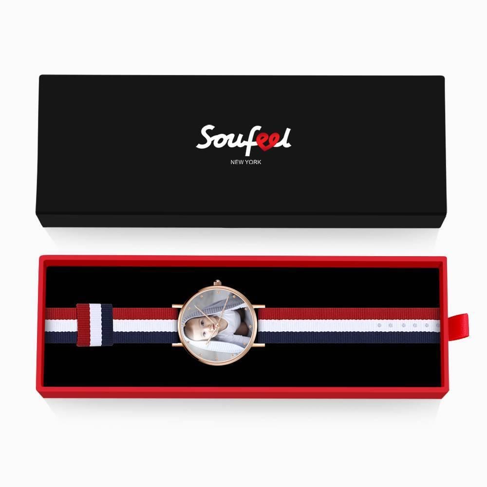 Unisex Engraved Rose Goldtone Photo Watch Color Nylon Strap 40mm