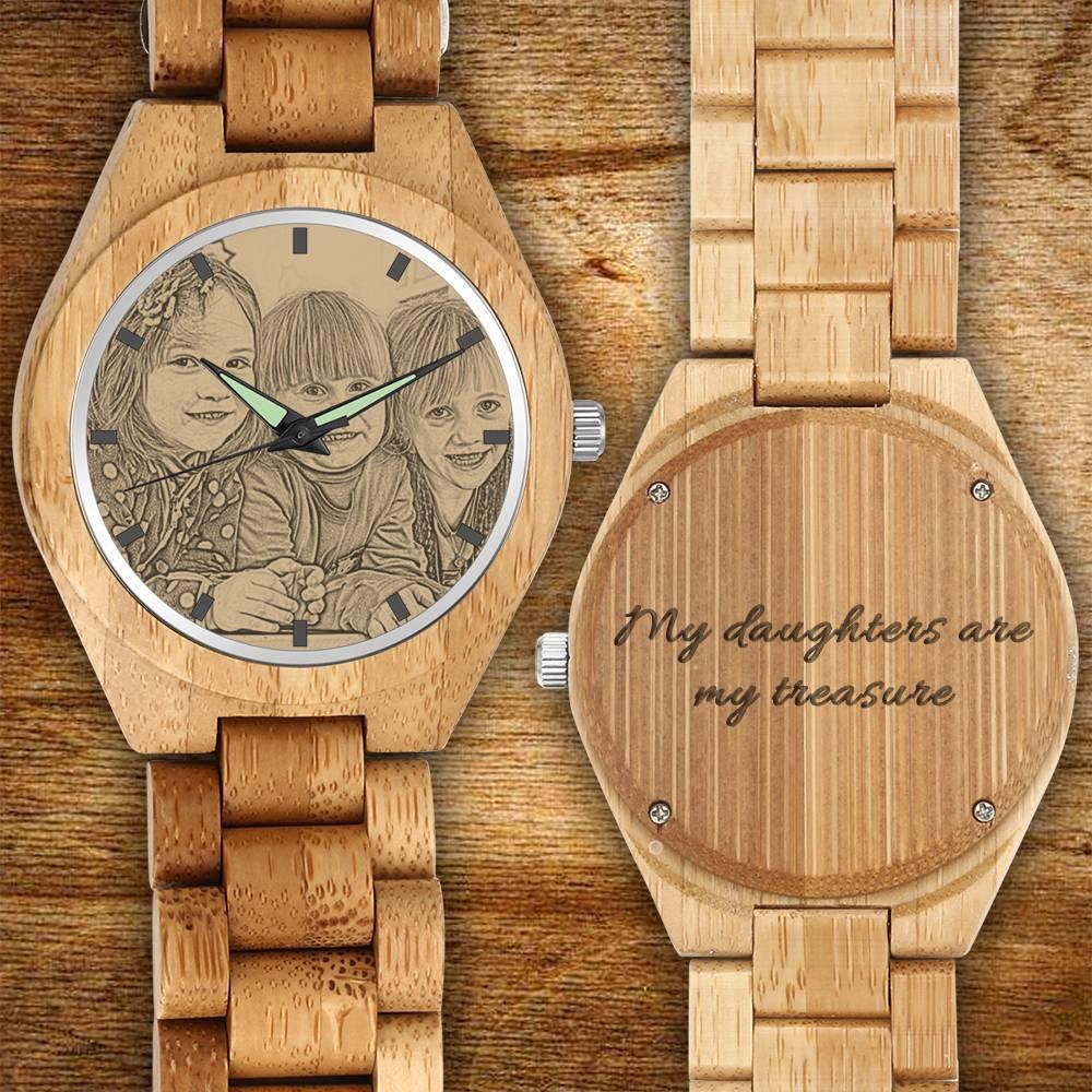 Custom Photo 45mm Wooden Watch – Personalized Engraved Gift Birthday Gift Anniversary Gift