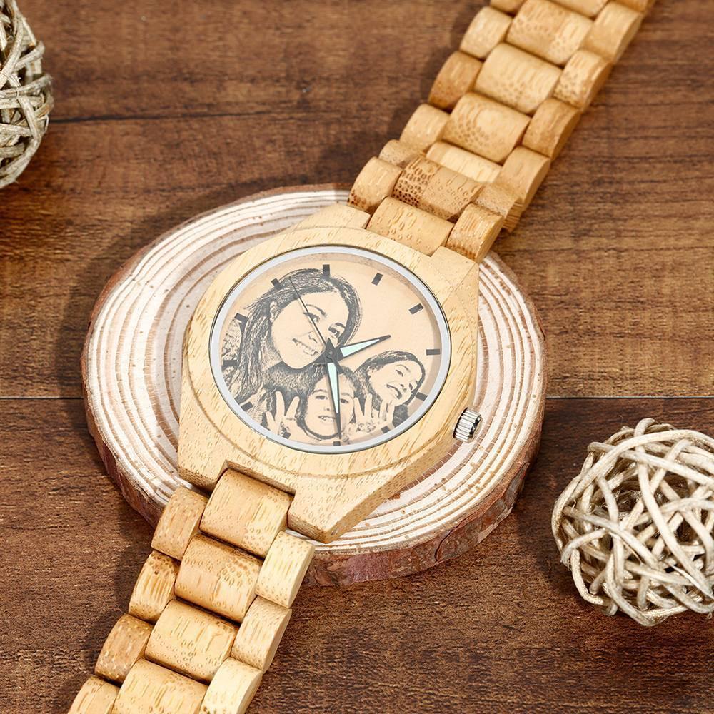 Custom Photo 45mm Wooden Watch – Personalized Engraved Gift Birthday Gift Anniversary Gift