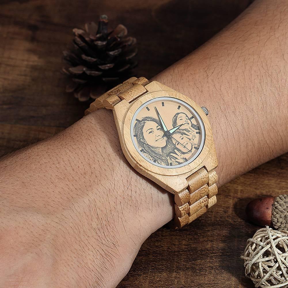 Custom Photo 45mm Wooden Watch – Personalized Engraved Gift Birthday Gift Anniversary Gift