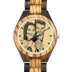 Men's Engraved Wooden Photo Watch Wooden Strap 45mm