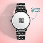 Engraved Men's Black Alloy Bracelet Photo Watch QR Code Watch 38mm Men's Gifts