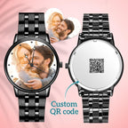 Engraved Men's Black Alloy Bracelet Photo Watch QR Code Watch 38mm Men's Gifts