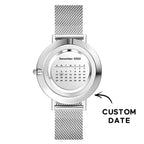 Women's Engraved Calendar Alloy Bracelet Photo Watch 36mm