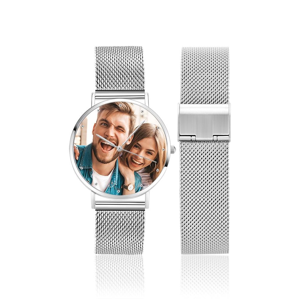 Women's Engraved Calendar Alloy Bracelet Photo Watch 36mm