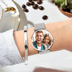 Women's Engraved Calendar Alloy Bracelet Photo Watch 36mm