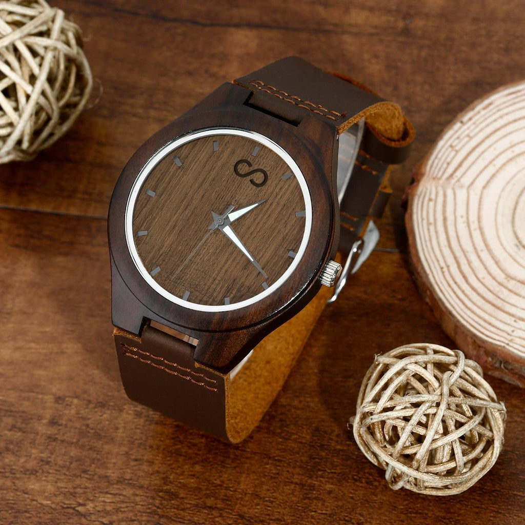 Custom Engraved Wooden Watch Leather Strap 45mm Valentine‘s Day Gifts