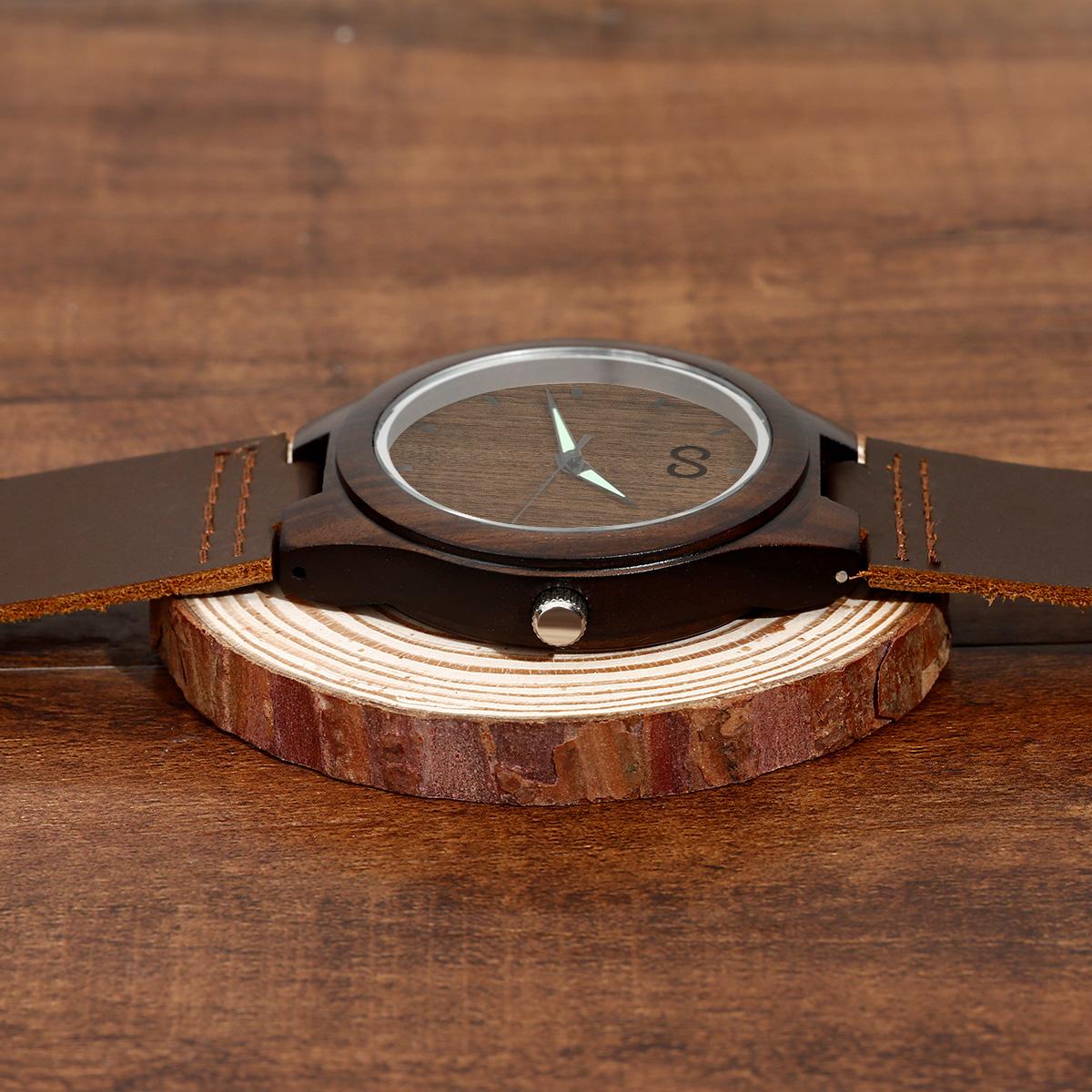 Custom Engraved Wooden Watch Leather Strap 45mm Valentine‘s Day Gifts